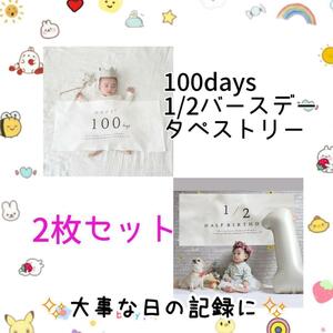 ハーフバースデー 100日 タペストリー 2点セット 1/2 記念撮影　誕生日　赤ちゃんフォト　飾り付け　お祝い　バースデータペストリー