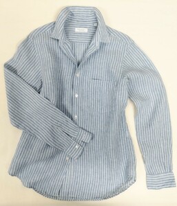 UNITED ARROWS BEAUTY&YOUTH/ united * Arrows blue stripe shirt flax 100% sizeS