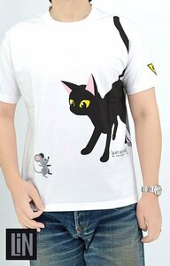 ラミ＆アール「一緒に遊びに行こうよ！」半袖Tシャツ◆LIN ホワイトMサイズ AL-75107 黒猫 ネコ ネズミ 鼠 ユニセックス