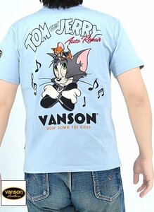 vanson×TOM＆JERRY 半袖Tシャツ◆vanson ブルーLサイズ TJV-2413 バンソン ヴァンソン トムとジェリー 刺繍 バイカー