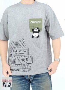 ぶら下がりパンダ半袖Tシャツ◆PANDIESTA JAPAN グレーＭサイズ 554956 パンディエスタジャパン 刺繍 ユニセックス