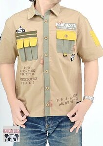 PDJ-ARMYミリタリー半袖シャツ◆PANDIESTA JAPAN ベージュLサイズ 554952 パンディエスタジャパン パンダ 刺繍