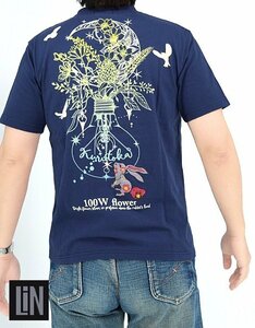 黒菟華 100Wの花半袖Tシャツ◆LIN ネイビーMサイズ AL-759066 兎 うさぎ 和柄 和風 ユニセックス