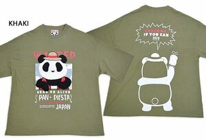 手ぶらパンダ半袖Tシャツ ◆PANDIESTA JAPAN カーキLサイズ 554471 パンディエスタジャパン 3D ユニセックス