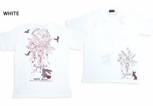 黒菟華 100Wの花半袖Tシャツ◆LIN ホワイトLサイズ AL-759066 兎 うさぎ 和柄 和風 ユニセックス