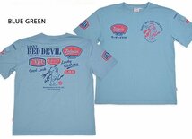 RED DEVILロゴデザイン半袖Tシャツ◆TEDMAN/テッドマン ブルーグリーンXLサイズ（サイズ44）TDSS-566 エフ商会 アメカジ efu 赤鬼_画像2