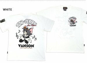 vanson×TOM＆JERRY 半袖Tシャツ◆vanson ホワイトLサイズ TJV-2413 バンソン ヴァンソン トムとジェリー 刺繍 バイカー
