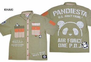 PDJ-ARMYミリタリー半袖シャツ◆PANDIESTA JAPAN カーキMサイズ 554952 パンディエスタジャパン パンダ 刺繍