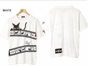 ラミ＆アール 4コマ劇場半袖Tシャツ◆LIN ホワイトLサイズ AL-75108 黒猫 ネコ ネズミ 鼠 ユニセックス