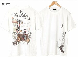 黒菟華 黒菟とバス停半袖Tシャツ◆LIN ホワイトLサイズ AL-759068 兎 うさぎ 和柄 和風 ユニセックス