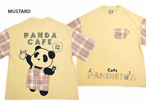 パンダカフェ半袖Tシャツ◆PANDIESTA JAPAN マスタードLサイズ 554470 パンディエスタジャパン ぬいぐるみ ユニセックス