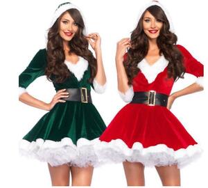 CSN336#ベルト付き　サンタクロース 　クリスマス　衣装 　変装 レディース 　ワンピース　おしゃれ　ドレス