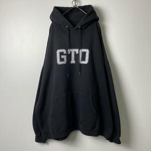 USA古着 肉厚フード パーカー カレッジロゴ GTO 黒 2XL S1011