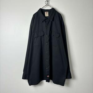 Dickies ワンポイント ワークシャツ 長袖 ブラック XL S023