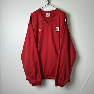 古着 adidas ワンポイント ナイロンプルオーバー レッド 2XL 293