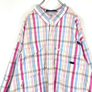 古着 コロンビア PFG フィッシングシャツ チェック柄 白ピンク水色 3XL