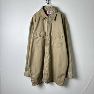 USA古着 Dickies シャツ 長袖 ワークシャツ ベージュ L 303