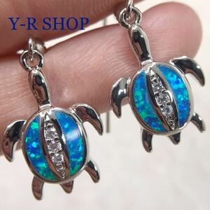  blue fire - opal . Cubic Zirconia. sea turtle .... earrings * lady's silver 925 stamp color stone new goods Y-RSHOP wholesale 