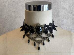 [ Gothic and Lolita / steam punk choker race / black type 24D]tface-g [ tag : goods, accessory ]