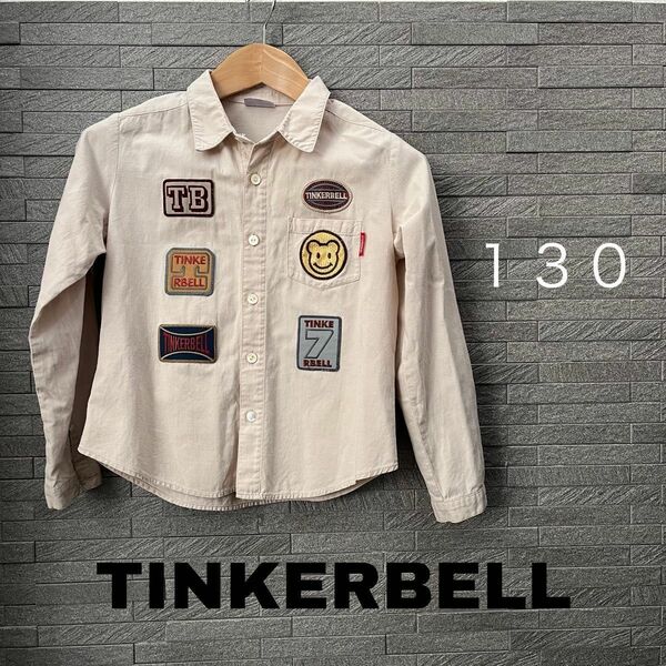 TINKERBELL ティンカーベル シャツ キッズ 長袖 130cm ワッペン　刺繍　ブラウス　フォーマル　プリント　