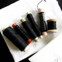 20世紀 フランス 裁縫 糸セット 6点 ブラック 黒 民藝 工藝 オブジェ 美術 骨董 古道具 縫製 古布 アンティーク_画像1