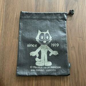 ☆FELIX THE CAT フィリックス☆巾着袋☆巾着☆ブラック☆約22㎝×約29㎝