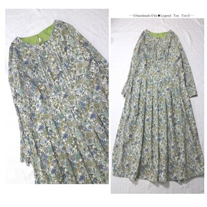 hand　made♪cotton&リネン春flowerプリントピンタックOP♪