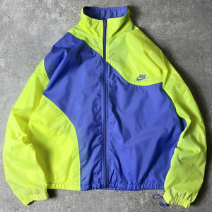 90s NIKE 初期 銀タグ フルジップ ナイロン ジャケット M / 90年代 オールド ナイキ スウォッシュ 蛍光 イエロー