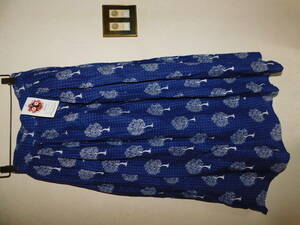 新品タグ付き　ブルーと白　木のプリント　Jagannath　ジャガンナート　インド製　ウエストゴム　フレアスカート 