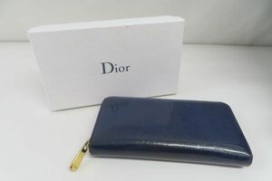 4063/dt/03.06 Christian Dior ディオール エナメル MC 1102 ラウンドファスナー 長財布 トロッター パープル系 箱付き（91245）