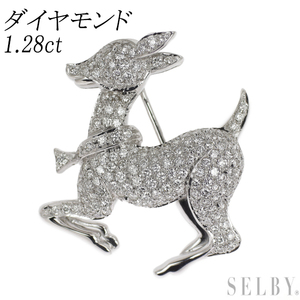 K18WG ダイヤモンド ブローチ 1.28ct バンビ パヴェ 出品4週目 SELBY