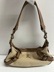 NA★1円〜中古品 美品 BURBERRY バーバリー ブルーレーベル ハンドバッグ レザー ナイロン ベージュ 縦約14cm 横28cm 