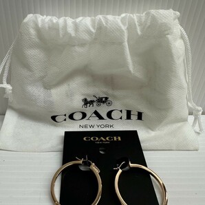 NA★1円〜中古品 美品 COACH コーチ ロゴ フープピアス リングピアス ゴールドカラー アクセサリーの画像1