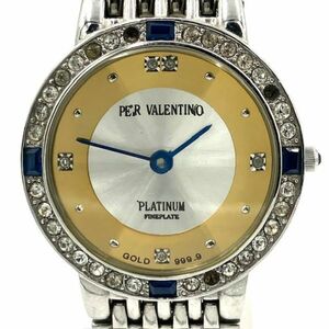 仙19 PERVALENTINO 25周年記念 クォーツ 青石 石付き GOLD 999.9 ペレバレンチノ カットガラス 腕時計