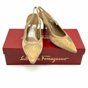 仙15 Salvatore Ferragamo ミュール パンプス サンダル サイズ5 22.0センチ ベージュ系 7cmヒール サルヴァトーレ フェラガモ レディース