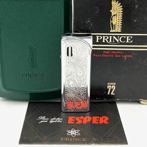 仙6【美品】PRINCE ESPER 72 ガスライター シルバーカラー ペイズリー柄 箱 ケース付き プリンス エスパー72 喫煙グッズ