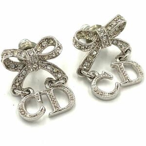 .9 Christian Dior ribbon motif CD Logo earrings rhinestone silver color accessory Christian Dior 