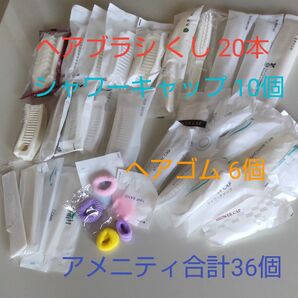ホテル 旅館 アメニティ 折りたたみヘアブラシ ヘアブラシ くし ヘアゴム シャワーキャップ セット 使い捨て 携帯用 毛染め用