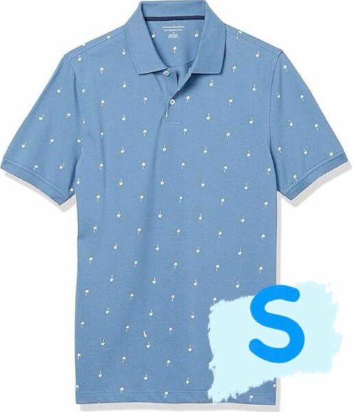 ポロシャツ コットンピケ スリムフィット メンズ 青 水色 ブルー 半袖 S