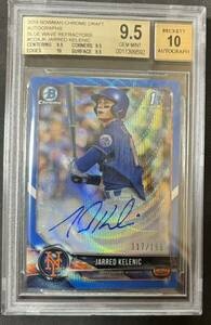 2018 Topps Baseball Bowman Chrome Draft 1st Blue Wave Refractor Auto Jarred Kelenic 150枚限定直筆サインカード BGS 9.5 Auto 10