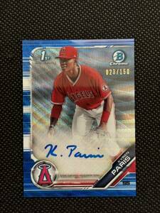 2019 Topps Bowman Chrome Draft Baseball Blue Wave Refractor 1st Auto Kyren Paris 150枚限定直筆サインカード　23/150 