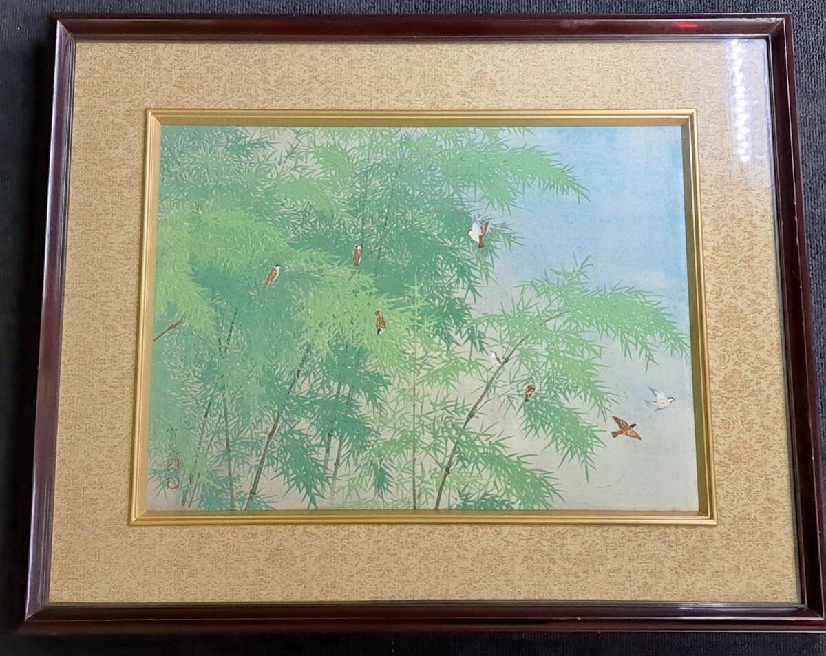 [Œuvre authentique] Tomiharu Negami, titre inconnu, Moineau dans une forêt de bambous, Peinture japonaise, encadré, fondateur de Nihongain, personne de Yamagata, maître : Motoaki Yuki, peinture, Peinture japonaise, fleurs et oiseaux, oiseaux et bêtes