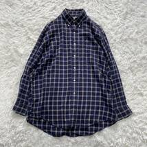 1円〜90s Brooks Brothers ブルックスブラザーズ ネルシャツ チェック 長袖シャツ ボタンダウン 香港製 アメカジ ヴィンテージ ブルー L_画像2