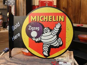 1円 新品 MICHELIN 両面看板 ミシュラン フランジ メタルプレート サインプレート ビバンダム アメリカン雑貨 ガレージ ウォールアート