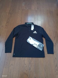 1233・1234【新品】adidas　アディダス　半袖鹿の子ポロシャツ　ブラック　メンズ　サイズ　ＬＬ　白靴下(25-27センチ)オマケ付き