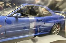 ▽ AUTOart 1/18　日産 スカイライン GT-R R34 Vスペック II ベイサイドブルー ダイキャストモデルカー / 262343 / 329-1_画像5