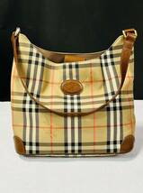 ◇ BURBERRY バーバリーズ ワンショルダーバッグ ノバチェック キャンパス レザー ベージュ系 / 261126 / 313-14 _画像1