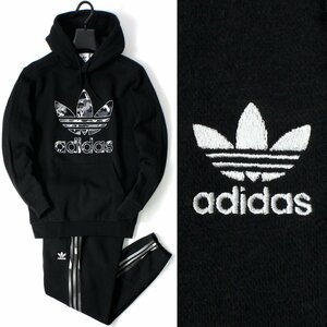 新品 アディダス オリジナルス 裏起毛 スウェット 上下セット パーカー パンツ L 黒 adidas originals セットアップ カモ柄 ◆CN18081928B