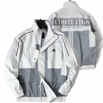 新品 adidas アディダス ゴルフにお勧め ジャケット ブルゾン L ジップアップ スリーストライプス スポーツ ウェア グレー 春 ◆CN1920A_画像1