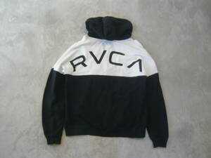 RVCA ルーカ バックプリントロゴ ロングスリーブ プルオーバー パーカー ゆるダボ 厚手 バイカラー 白×黒 メンズS(JPメンズL～XL相当)